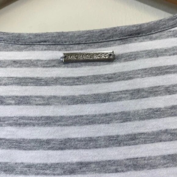 Michael Michael Kors Gray and White Striped Lace up 3/4 Sleeve Top - Picture 6 of 7